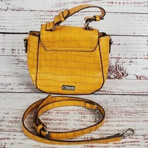 Carlos Santana Crossbody Boxy Purse Mustard Yellow Faux Snake Handle Strap Bag